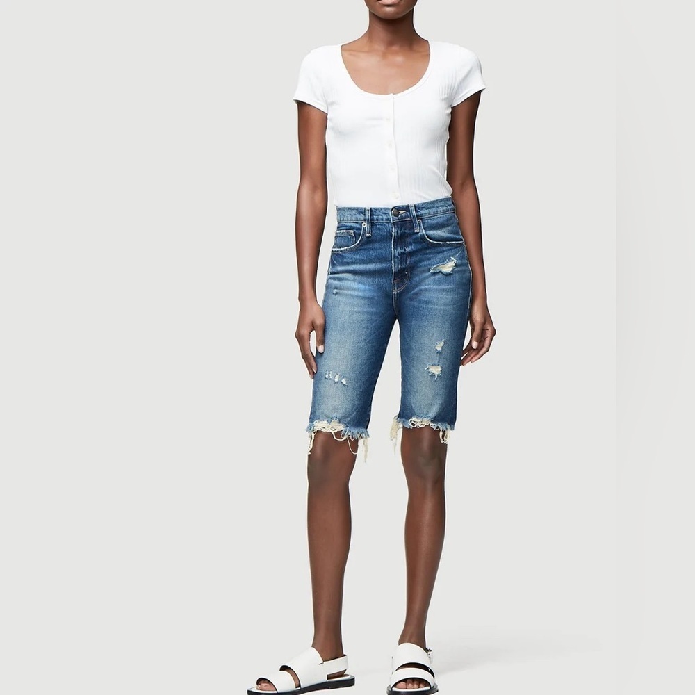FRAME Le Vintage Bermuda Denim Shorts Heartbreaker Frayed Hem NWT